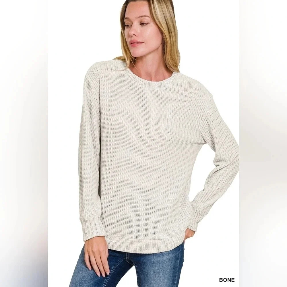 Chenille Waffle knit  sweater- bone